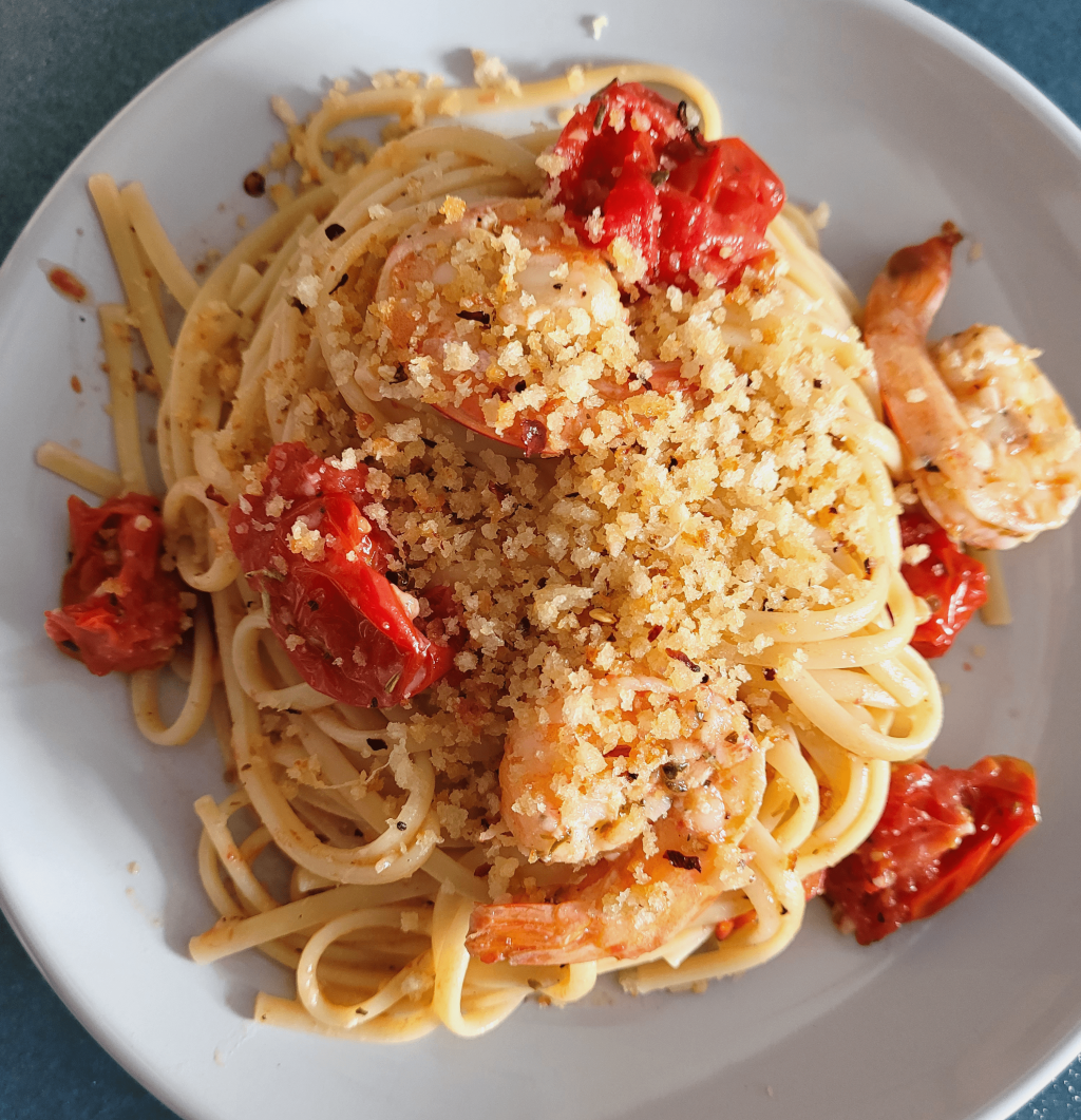 Linguine with Shrimp, Roasted Tomatoes & Chile Breadcrumbs